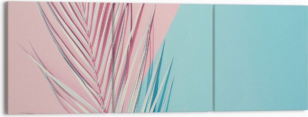 Bild auf Leinwand - Leinwandbild - 3 Teile - Blatt Rosa Türkis - 150x50cm - Wand Bild - Wanddeko - Wandbilder - Leinwanddruck - Bilder - Wanddekor...