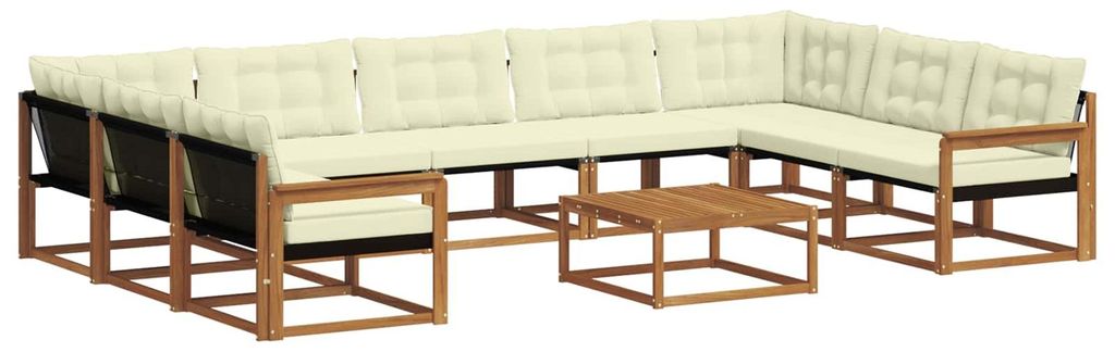 vidaXL Outdoor-Sofagarnitur mit Kissen 10 pcs Natur und Creme