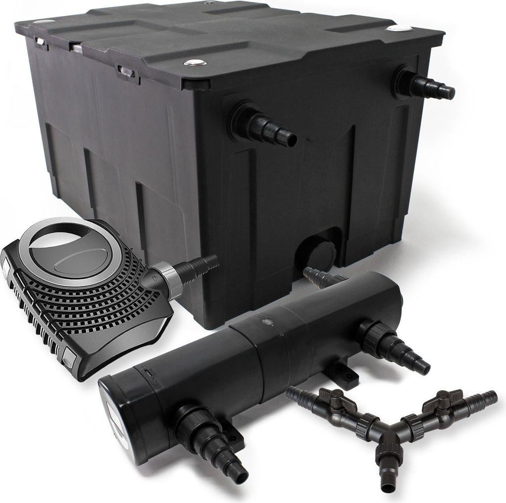 SunSun Komplettset: CBF-550 Teichfilter bis 60000 L Teichfilteranlage als Durchlauffilter, NEO10000 SuperECO Teichpumpe 10000l/h 80W, CUV-218 Teich...