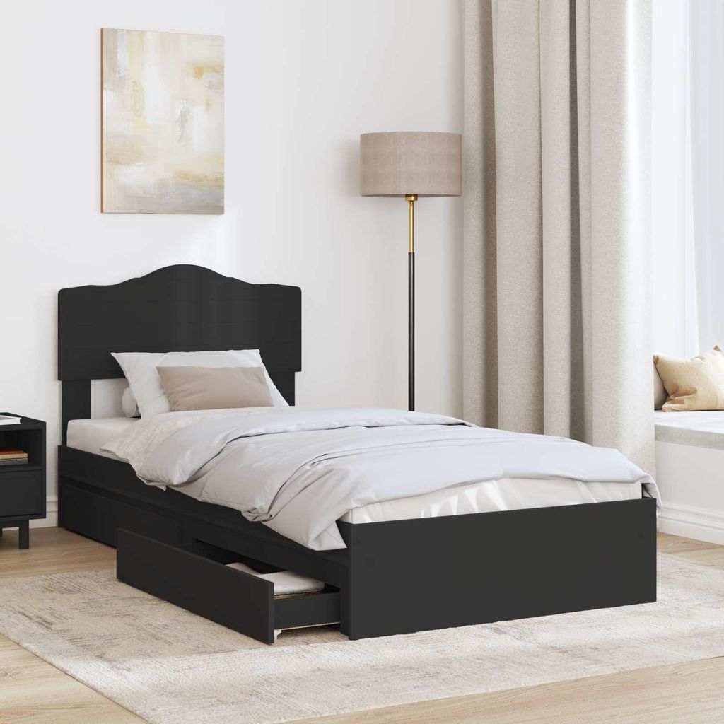 (Robust Möbel) Aufbewahrungsbett Schwarz 75 x 190cm Holzwerkstoff - CL142613 - Klassische BettenJugendbett Tagesbett