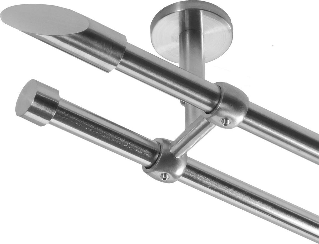 Gardinenstange mit Deckenhalterung I Metall Edelstahl Look 2-läufig Ø 16mm I D21