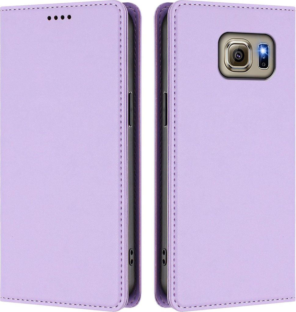 Handyhülle für Samsung Galaxy S6, Kunstleder Klapphülle Stoßfeste Magnetische Hülle mit Ständer Violett