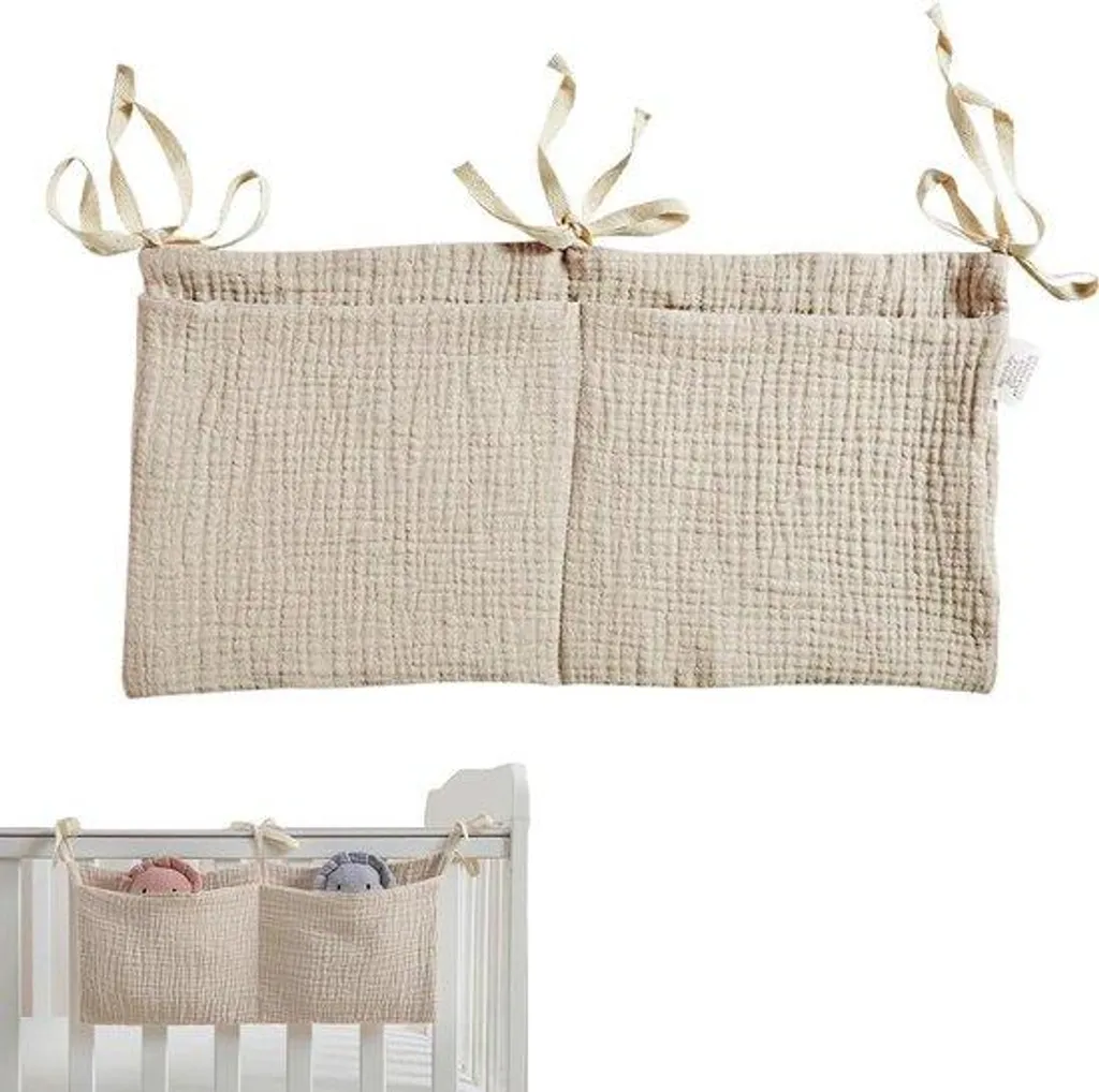 Boîte à jouets suspendue en toile kaki pour berceau et transat bébé