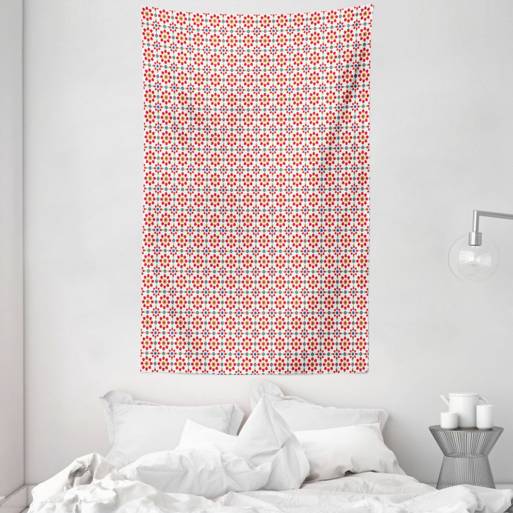 ABAKUHAUS Bunt Wandteppich und Tagesdecke, Azulejo Fliesen Blumen aus Weiches Mikrofaser Stoff Waschbar ohne Verblassen Digitaldruck, 140 x 230 cm,...