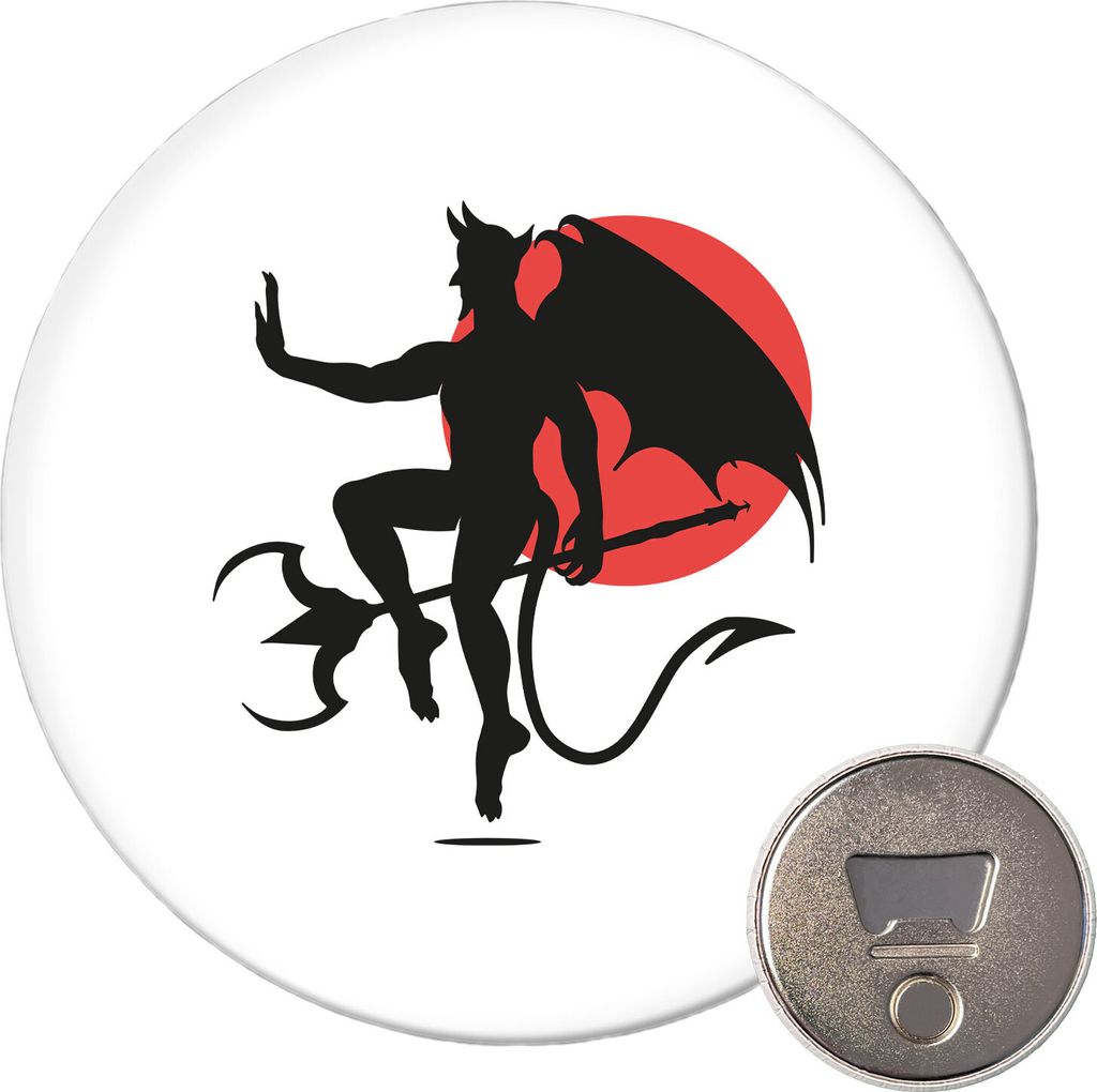 Huuraa Magnet Teufel Devil 59mm Kühlschrankmagnet rund Flaschenöffner Geschenkidee