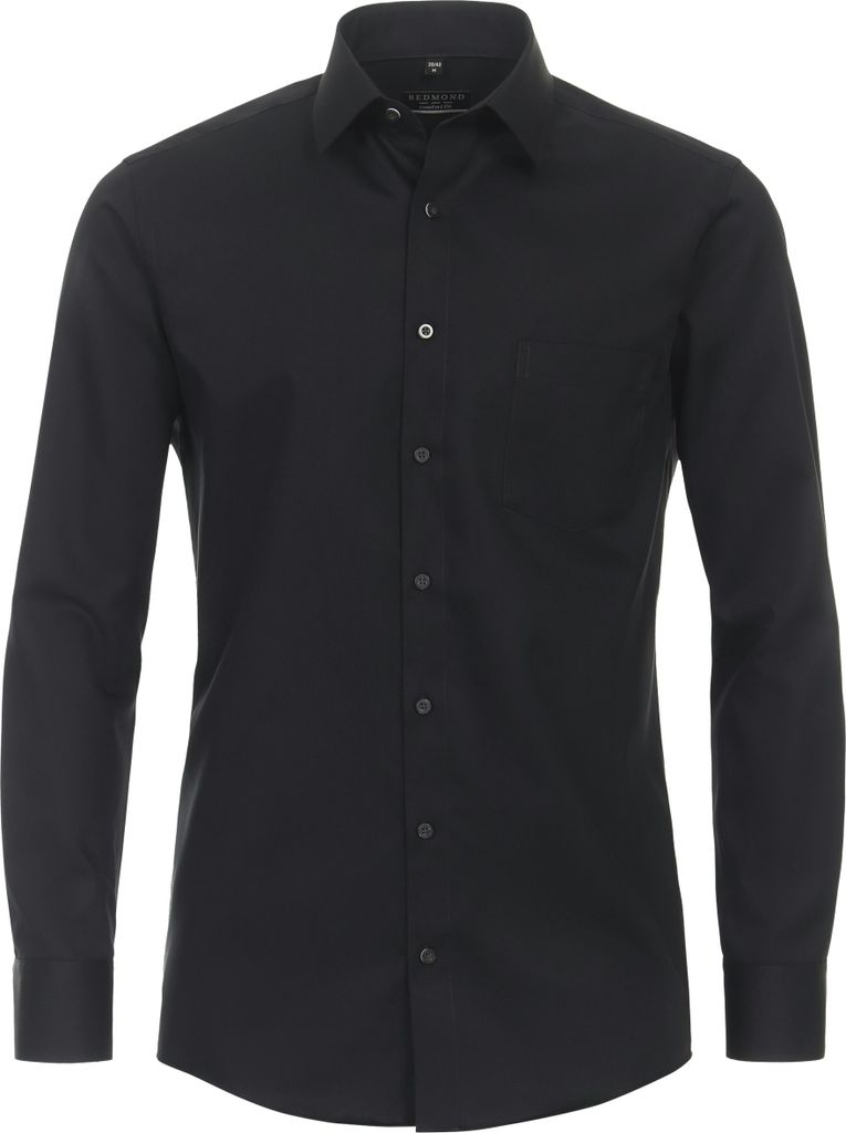 REDMOND Herren Businesshemd Langarm Kent Comfort-Fit Twill Schwarz S