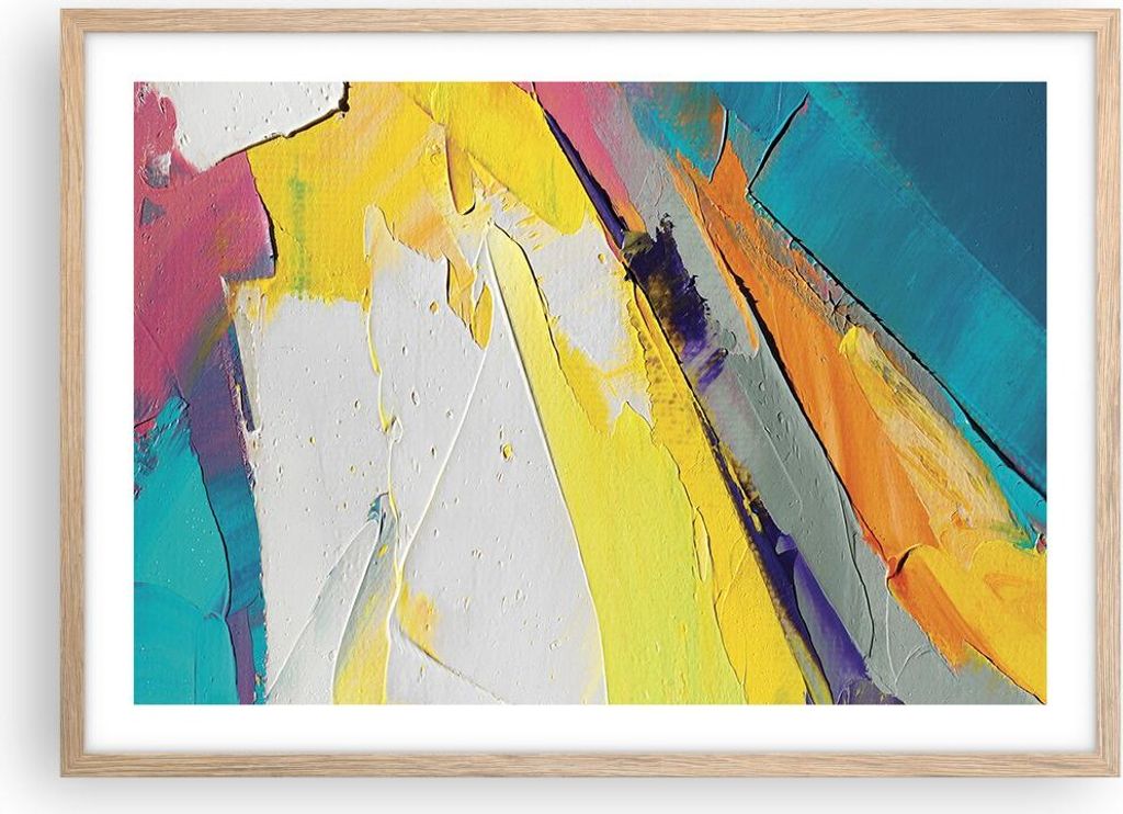 Gerahmtes Poster - Rahmen in heller Eiche - Deadlock Farben dreidimensional - 70x50 cm - Wand Bild - Wanddeko - Wandbilder - Kunstposter - Wandpost...