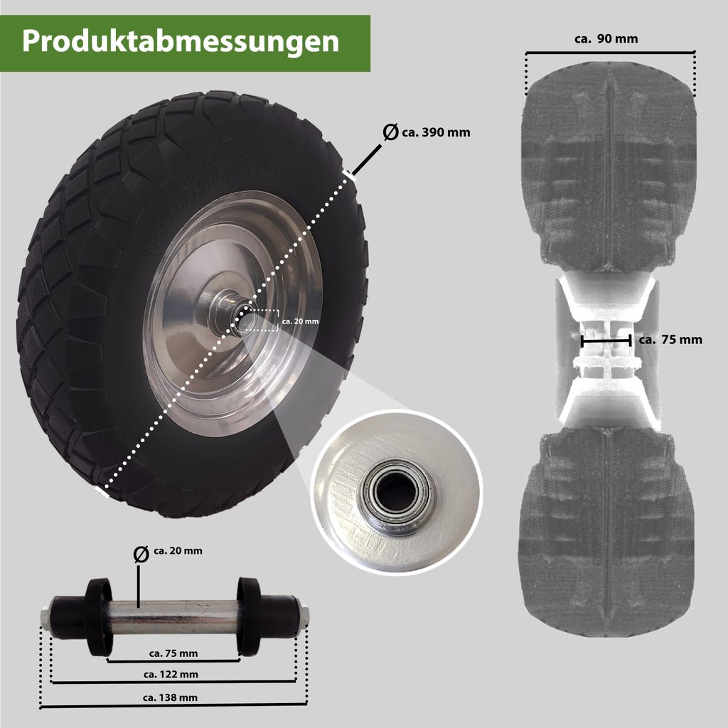 2x Schubkarrenrad pannensicher Vollgummi 4.80/4.00-8 Produktbild 3