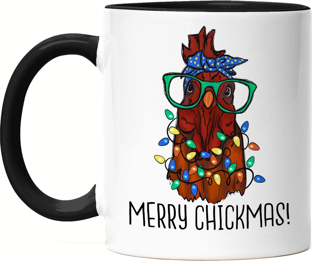 Merry Chickmas Tasse Schwarz Truthahn Weihnachtsdekoration Lichterketten Merry Christmas Frohes Weihnachten