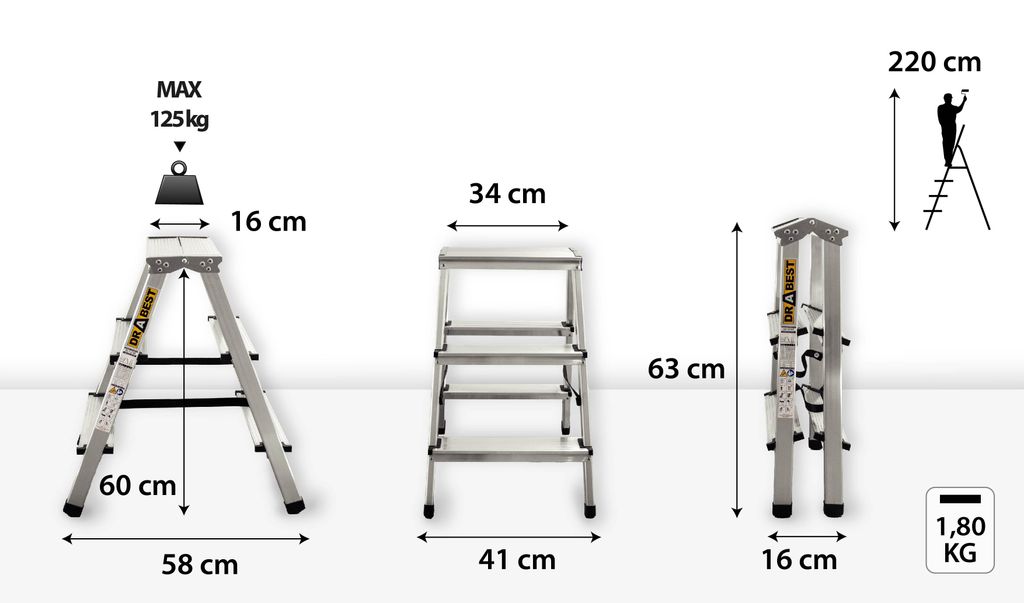Drabest | Skládací žebřík - 3 stupně, nosnost 125 kg - Obrázek produktu 10