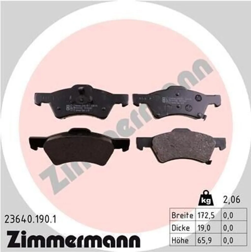 Plaquettes de frein ZIMMERMANN 23640.190.1 pour Chrysler Voyager IV