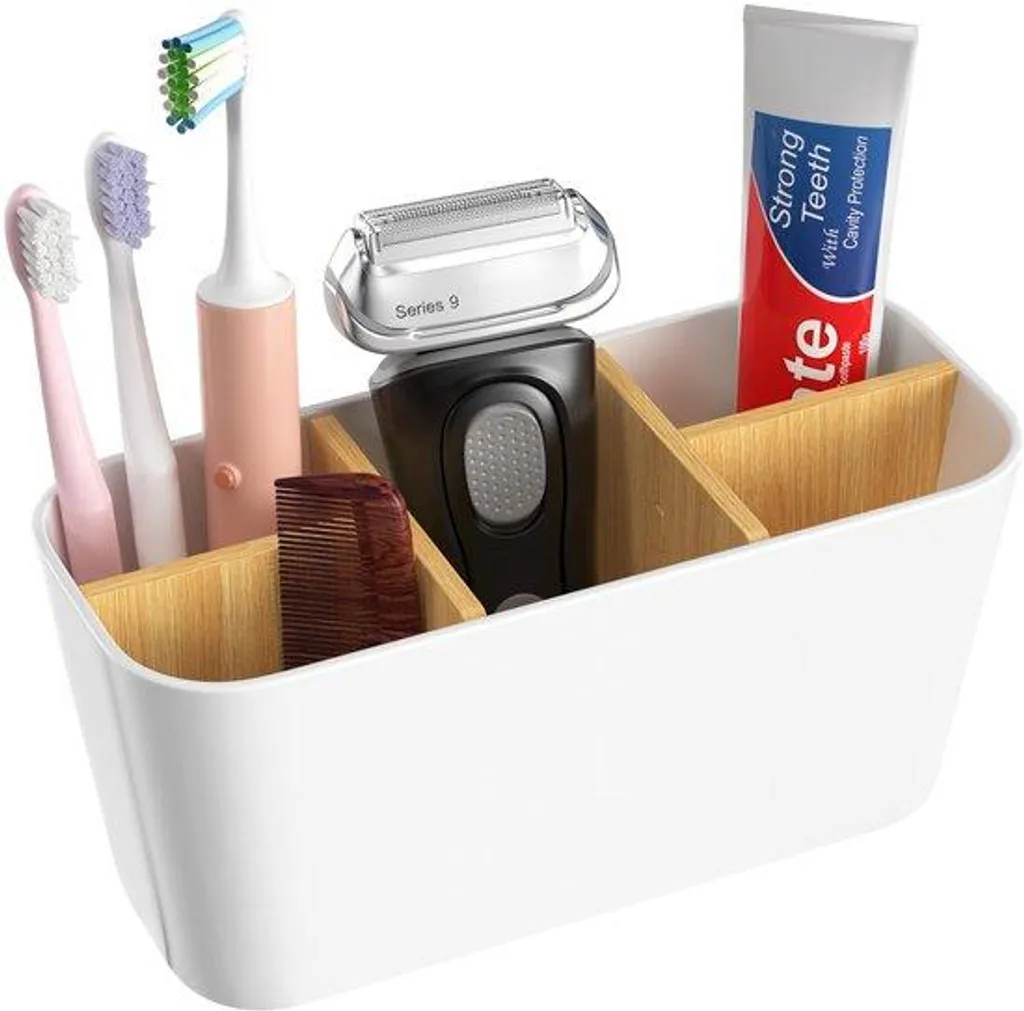 Porte-brosse à dents 5 compartiments en bambou naturel antibactérien