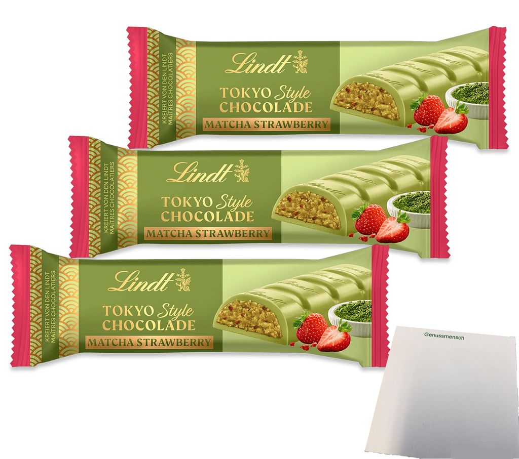 Lindt Tokyo Style Matcha Strawberry Riegel 3er Pack (3x40g Tafel) + usy Block
