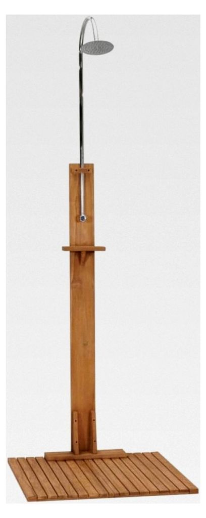 Gartendusche aus Teak mit Drehknopf und Duschkopf für den Außenbereich 75x75x210cm Edelstahl