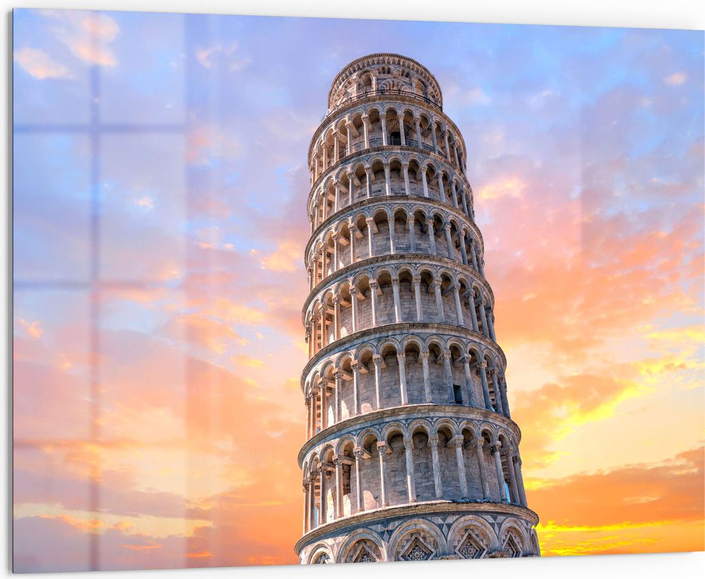 DEQORI Küchenrückwand Glas 80x60 cm 'Der Schiefe Turm von Pisa' Spritzschutz Bad Rückwand