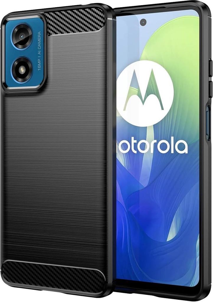 Conie Silikon Schutzhülle für Motorola Moto G04 / G24 Tasche Case Cover Bumper TPU Carbon Look Hülle in Schwarz