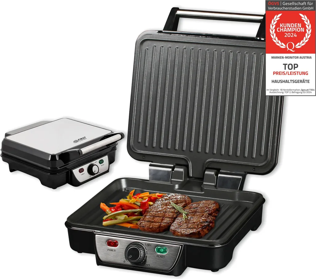 Gril de contact 1800W pliable gain de place en inox pour cuisine facile