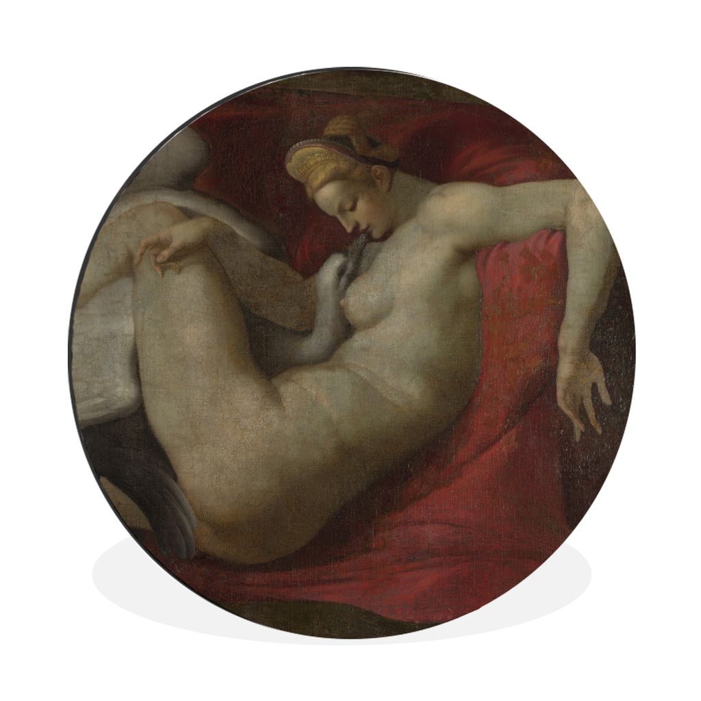 MuchoWow Aluminium Wandkreis Leda und der Schwan - Michelangelo Ø 60 cm Wanddeko Modern Wohnzimmer - Wand Kreis - Wandbild - Schlafzimmer - Alum...