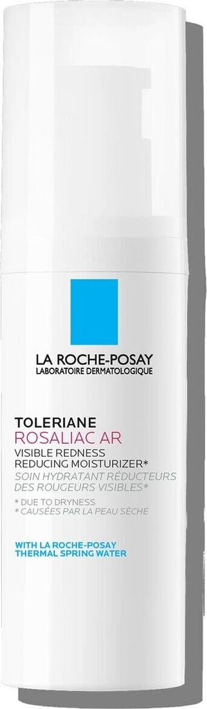 A white bottle of La Roche-Posay Toleriane Rosaliac AR Visible Redness Reducing Moisturizer.