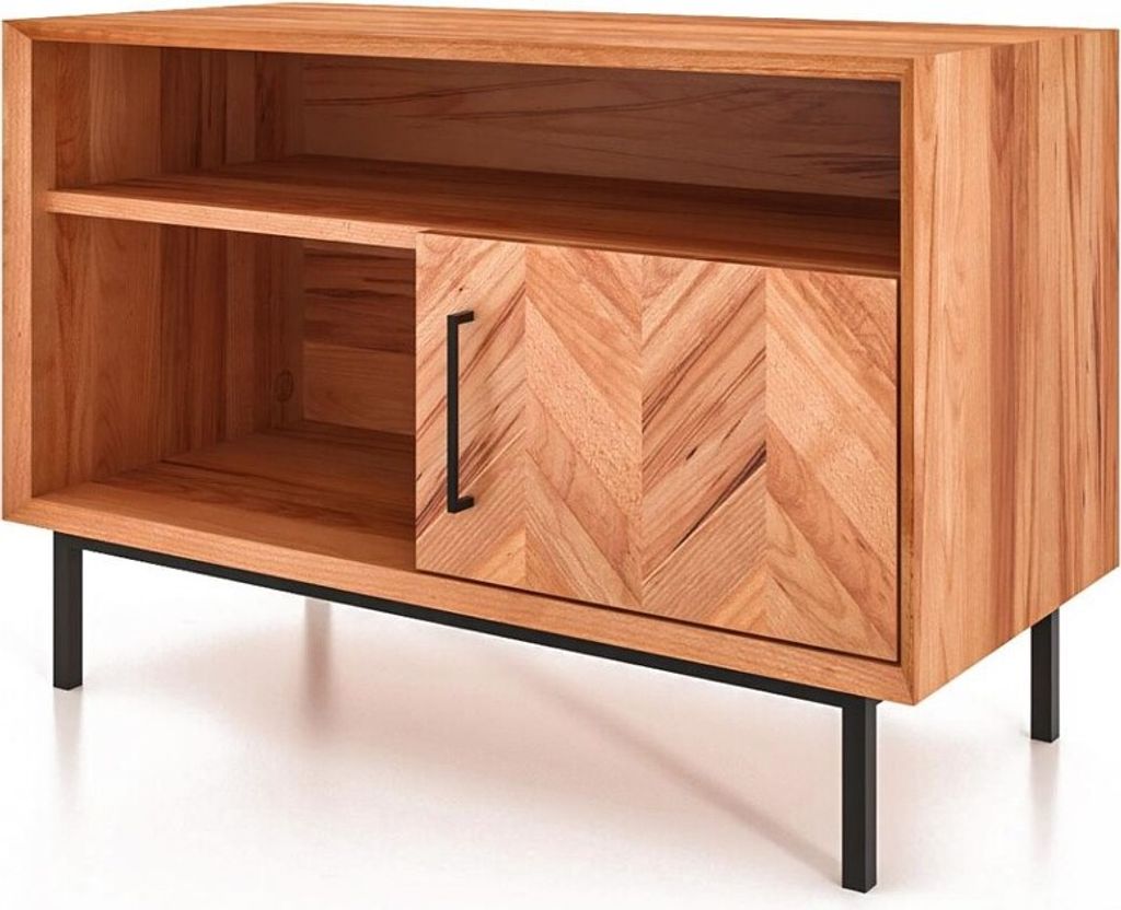 Kommode Seiba Kernbuche massiv 97x45x65 Fischgrätmuster mit 1 Tür und 2 Fächern