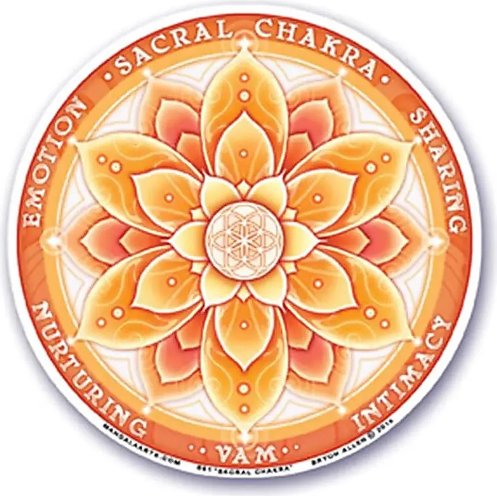 Autocollant Chakra Svadhisthana Translucide 10,5cm pour le Yoga x4