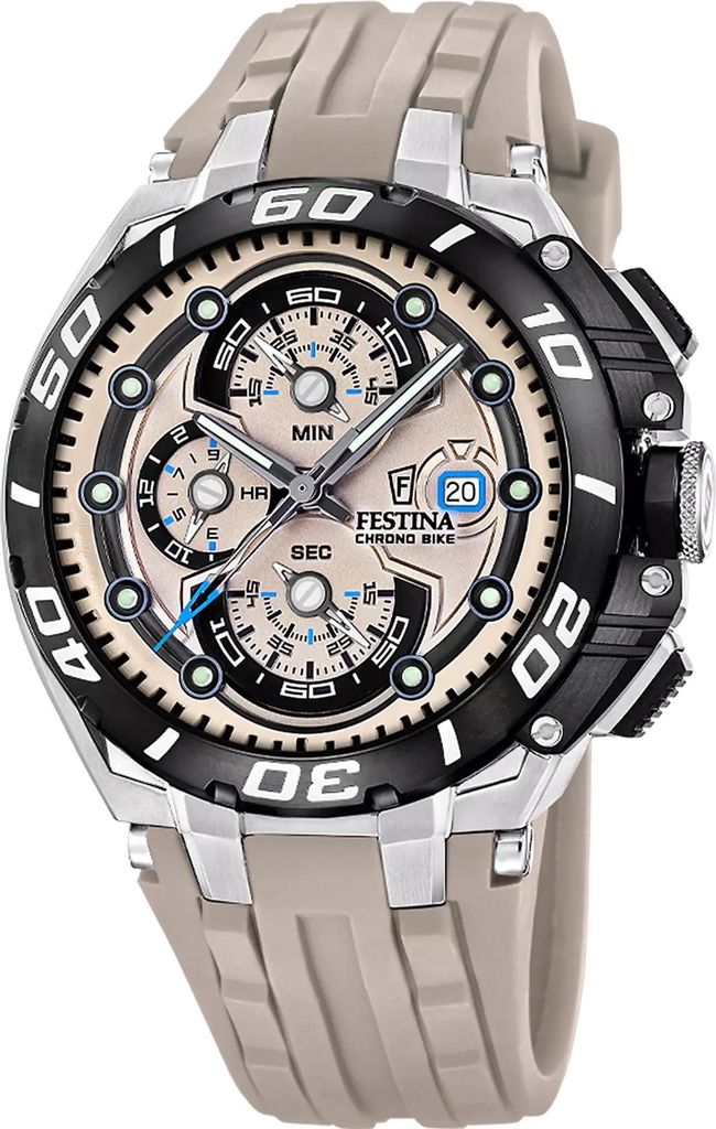 Festina F20755/2 Chrono Bike Chronograph Uhr Herrenuhr Silikon Chrono Datum beige