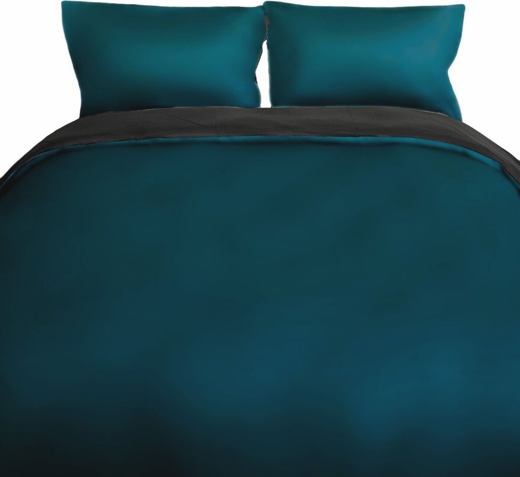 Einfarbige Wendebettwäsche 100% Baumwolle Satin mit Reißverschluss für Einzel- und Doppelbett Petrol/Anthrazit 200 x 220 cm + 2x 80 x 80 cm