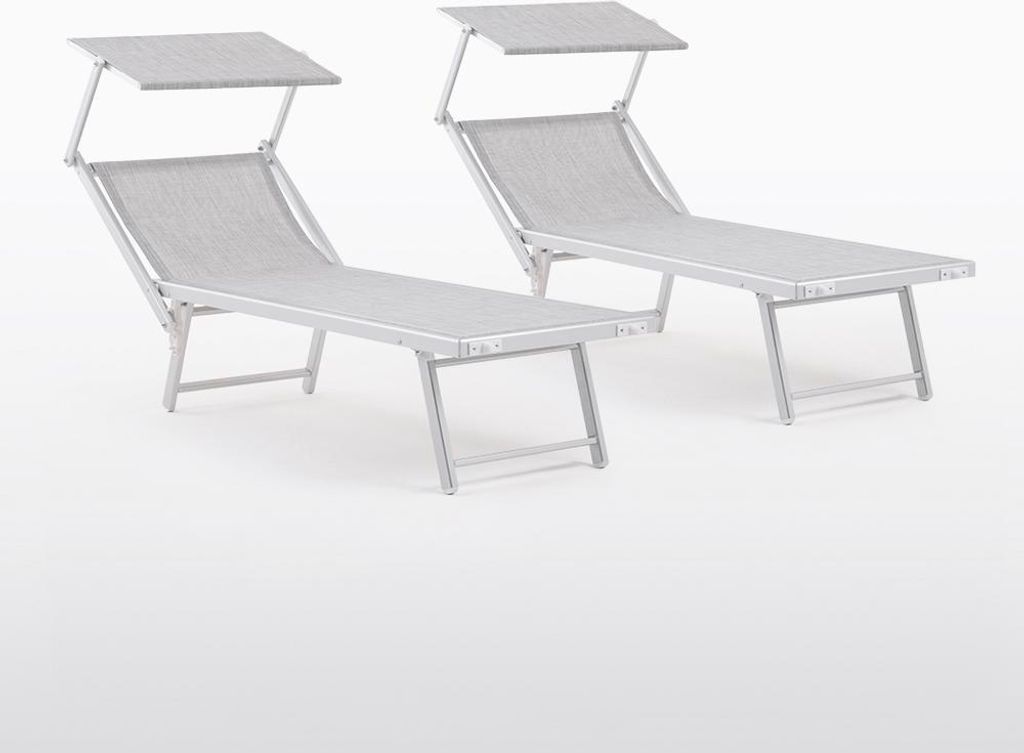 set de 2 bains de soleil réglables en aluminium avec toit Image du produit 