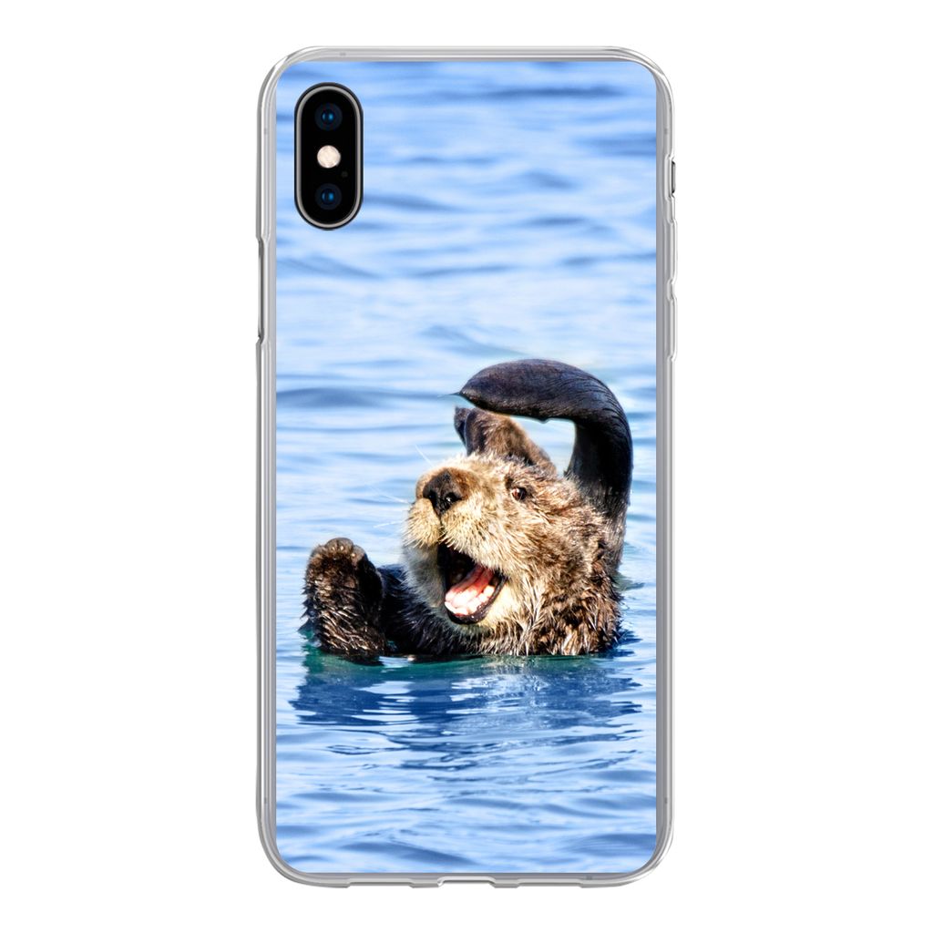 MuchoWow Handyhülle Schutzhülle Hülle für iPhone Xs Seeotter - Lustig - Wasser - Kinder - Jungen - Mädchen - Kind Silikon Softcase Handy Hü...