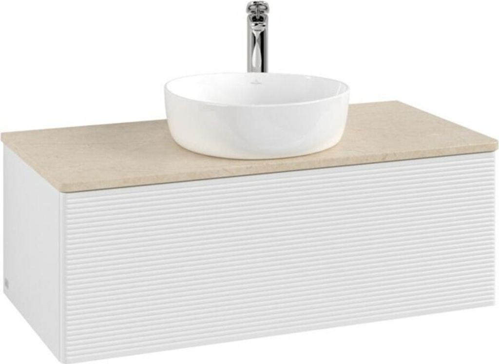 V&B Waschtischunterschrank mit Frontstruktur, mit Beleuchtung Antao 100x36x50cm, HL, WBP botti., glo wh. Lac
