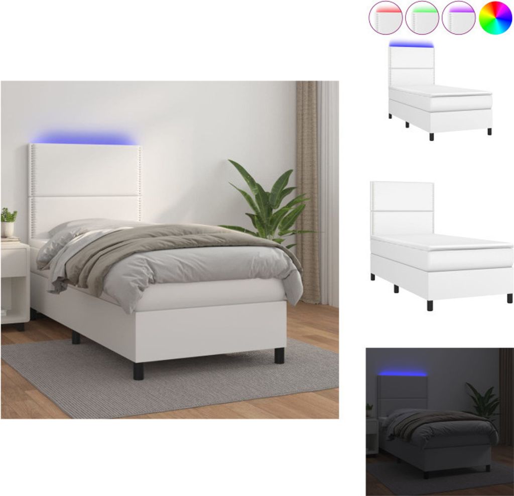 vidaXL Boxspringbett mit Matratze & LED Weiß 100x200 cm Kunstleder - Betten & Bettgestelle