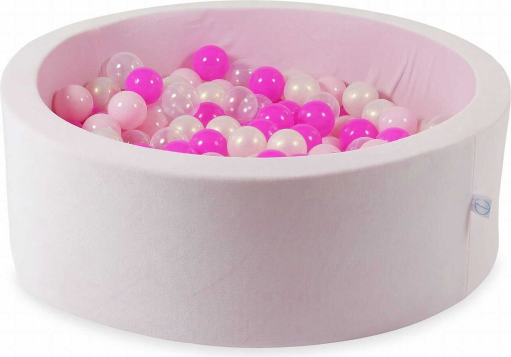 Bällebad 90x30 Velvet Soft Hellrosa – Mit 200 Bällen / transparent, Meerjungfraueneffekt, Babyrosa, Rosa