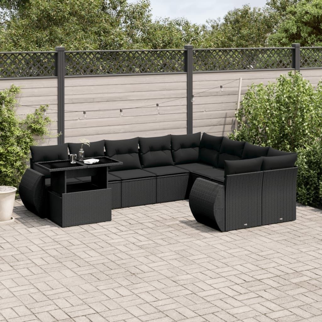 Maison Exclusive - 10-tlg. Garten-Sofagarnitur mit Kissen Schwarz Poly Rattan