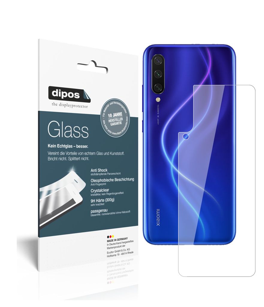 1x Schutzfolie für Xiaomi Mi A3 Rückseite - Anti-Shock 9H Folie dipos Glass Kunststoffglas
