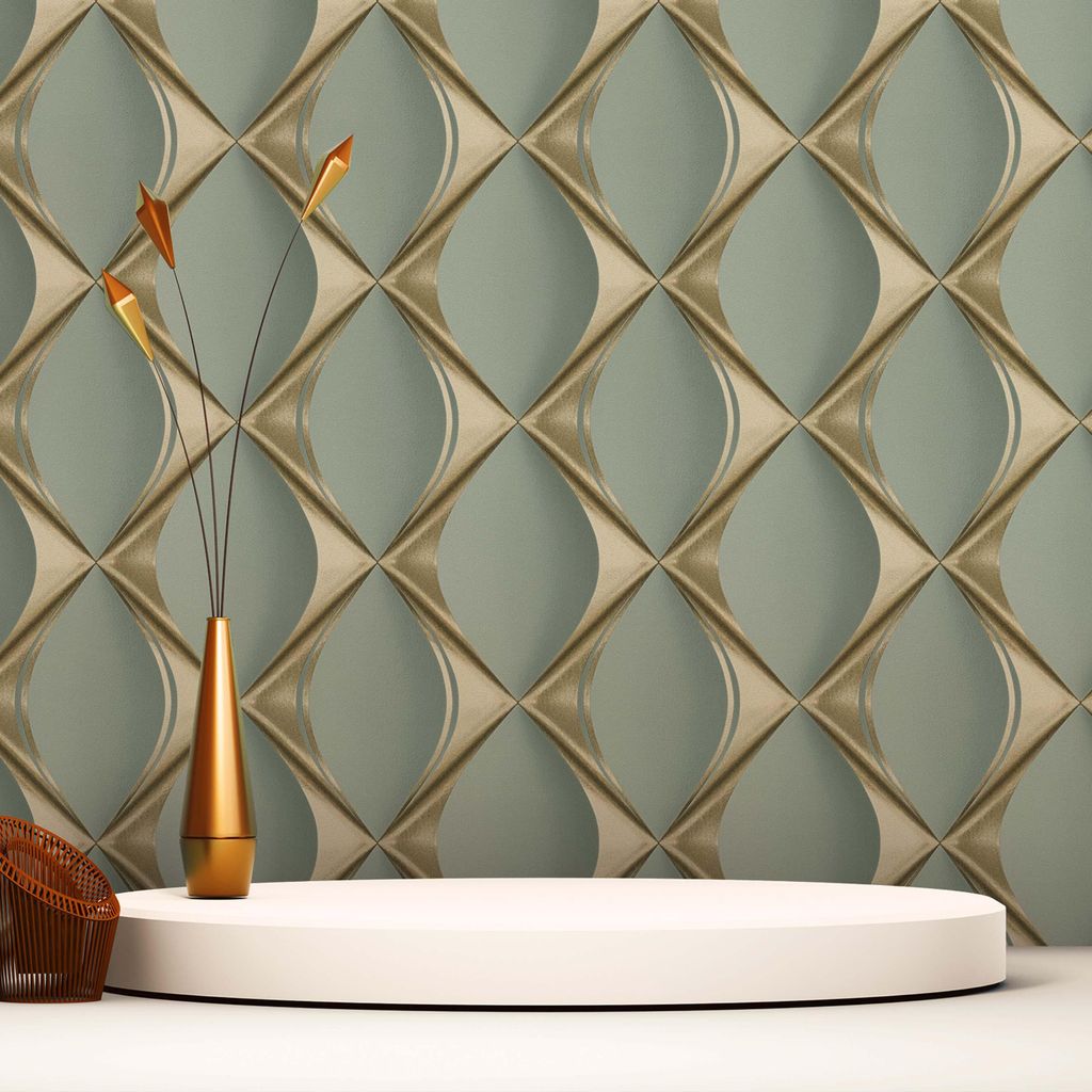 TADESSI Tapete 3D Optik Tommaso M1-No.1807 Vliestapete Eukalyptus Grün Gold Modern Wohnzimmer Schlafzimmer Küche