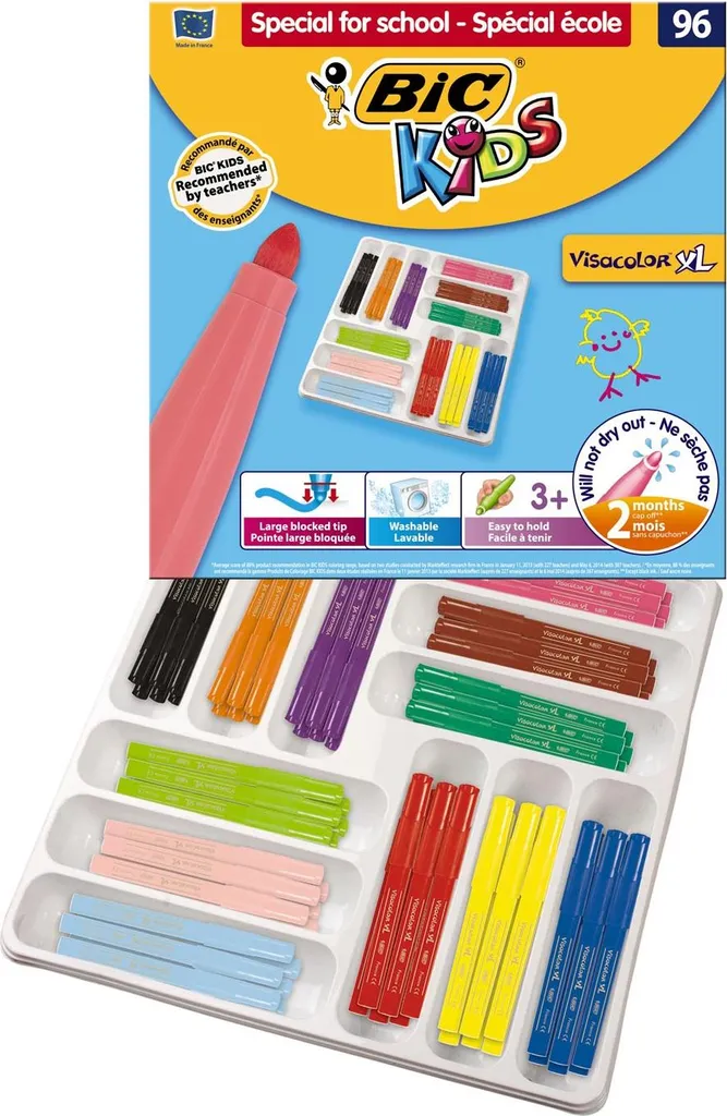 Penne con punta in fibra BIC KIDS Visacolor XL, confezione da 96 pezzi