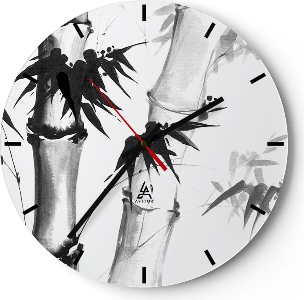 Wanduhr - Rund - Glasuhr - Asiatisch Aquarell Bambus - Produktbild 