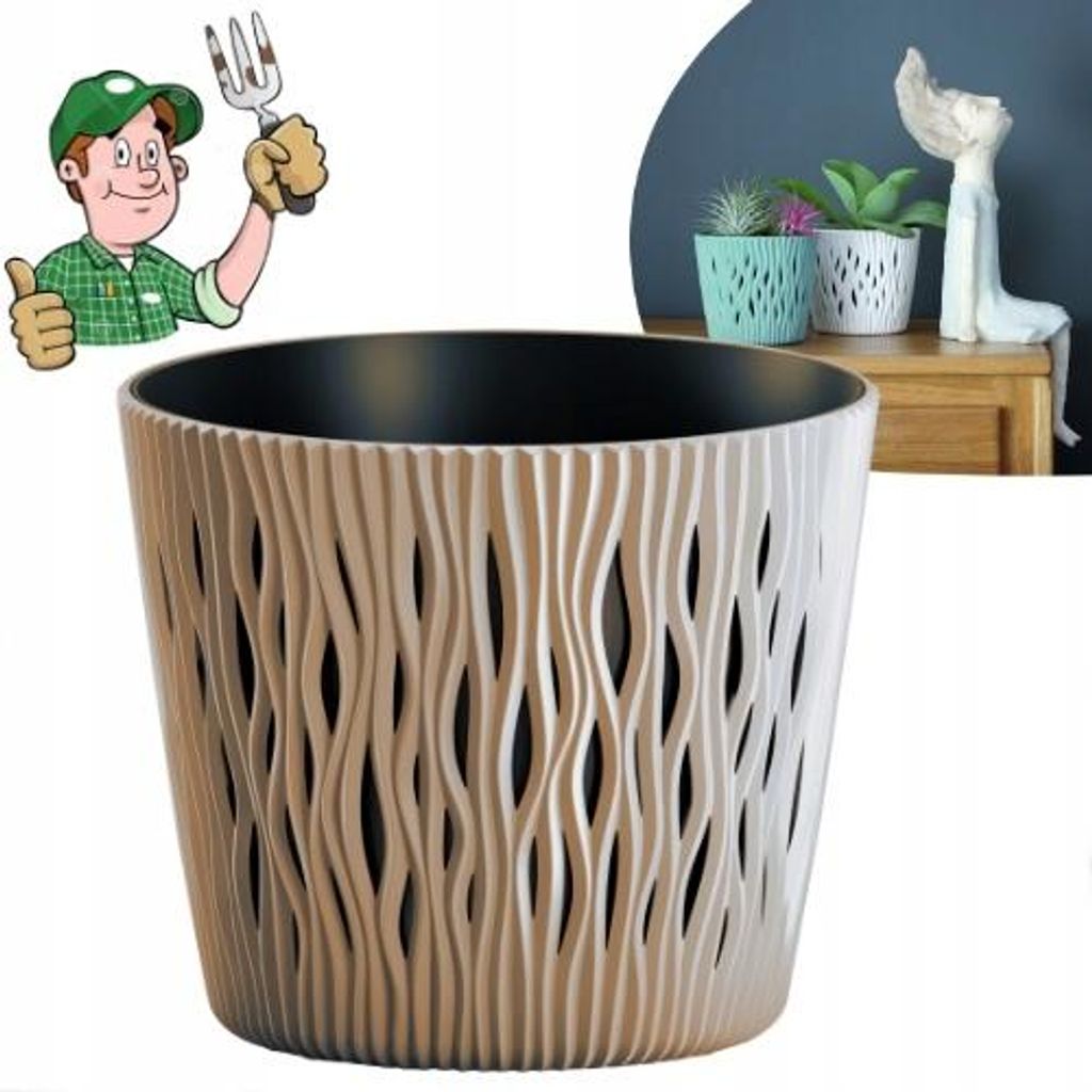MOKKA Blumentopf beige 19cm Deckel mit Untersetzer +
