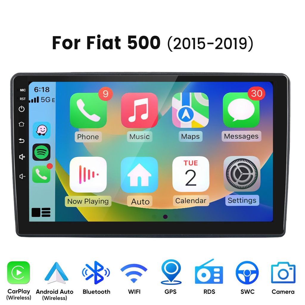 9" autorádio s CarPlay a Android 15, 2+64 GB, pre Fiat 500 Obrázok produktu 
