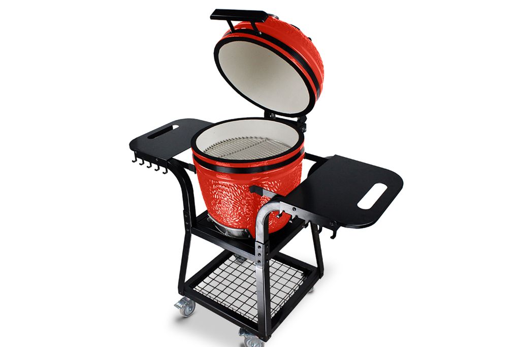 Kamado SE-19TR Grill mit Trolley Rot 50cm Grilldurchmesser BBQ Keramik Holzkohlegrill Grill mit Holzkohle