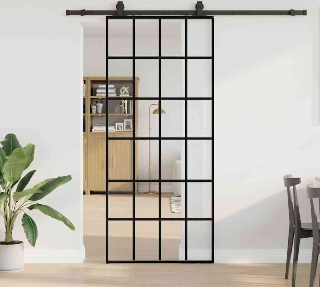 Schlichtes Schiebetür mit Beschlag Schwarz 90x205 cm ESG-Glas Zimmertüren DE425094