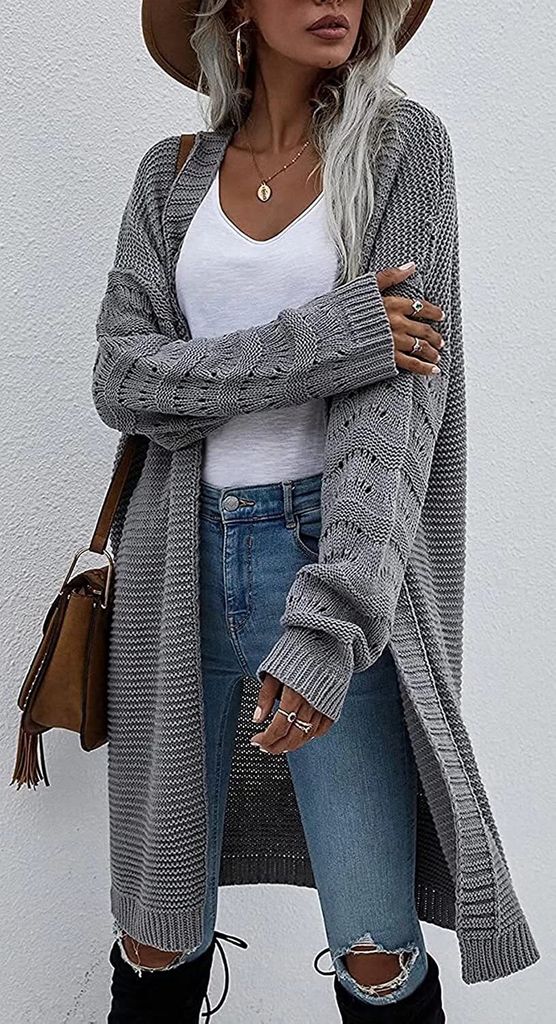 ASKSA Damen Strickmantel Lang Fledermausärmel Produktbild 3