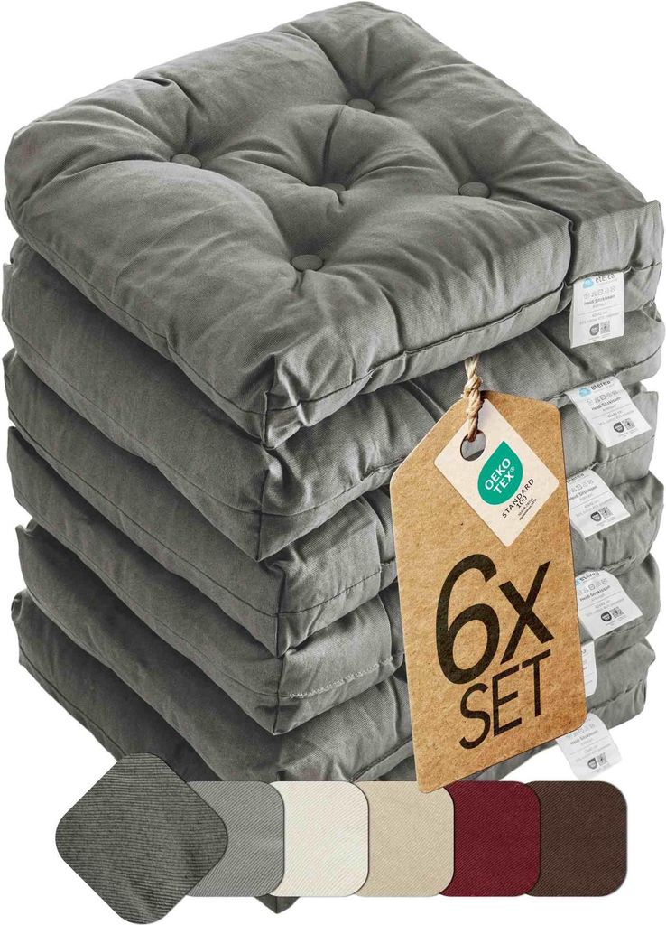 Sitzkissen Stuhlkissen Indoor & Outdoor 6er Set 42x42 cm - Anthrazit - etérea Heidi Stuhl Kissen Auflage