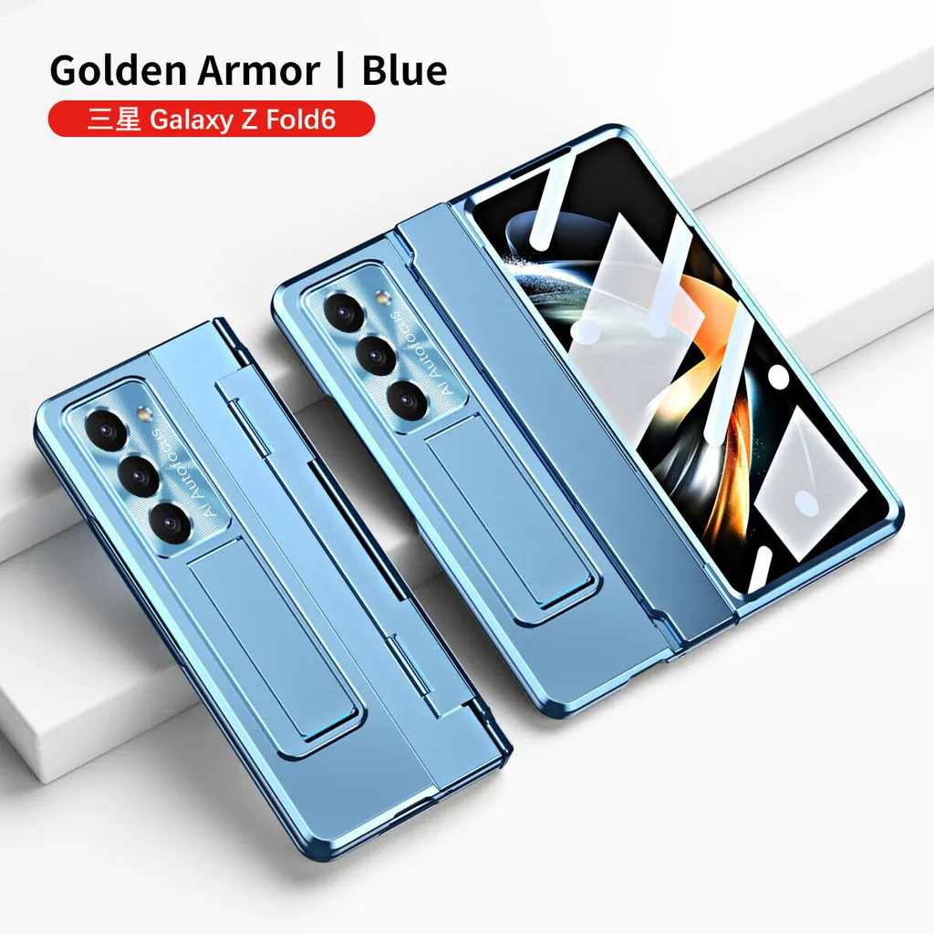 Cover Z Fold 6 Blu Elettrico Galvanizzata: Protezione lenti e Stand