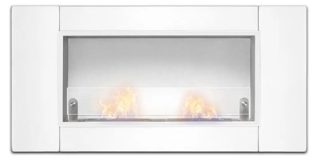Cheminée bioéthanol sans conduit insert blanc sécurisé vitre trempée