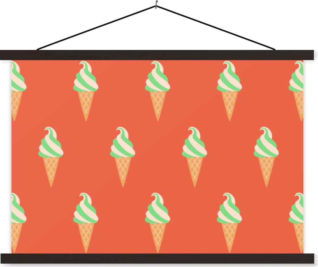 MuchoWow Textilposter Eiscreme - Muster - Rot - Grün 120x80 cm mit schwarzem Rahmen - Wanddeko