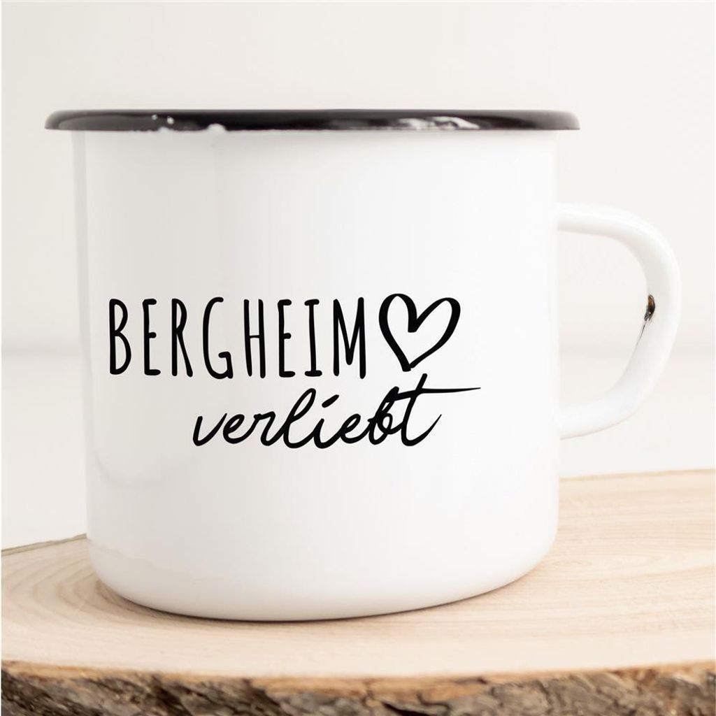 Huuraa Emaille Tasse Bergheim Geschenk Kaffeebecher Vintage 300ml Bergheim Präsent