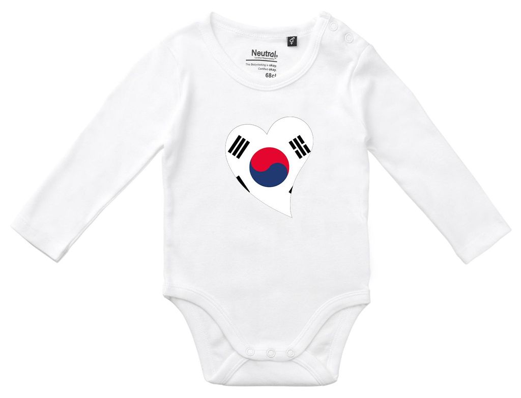 Huuraa Baby Body Südkorea Flagge Herz 62 White Baumwolle Fairtrade Langarmbody Geschenkidee