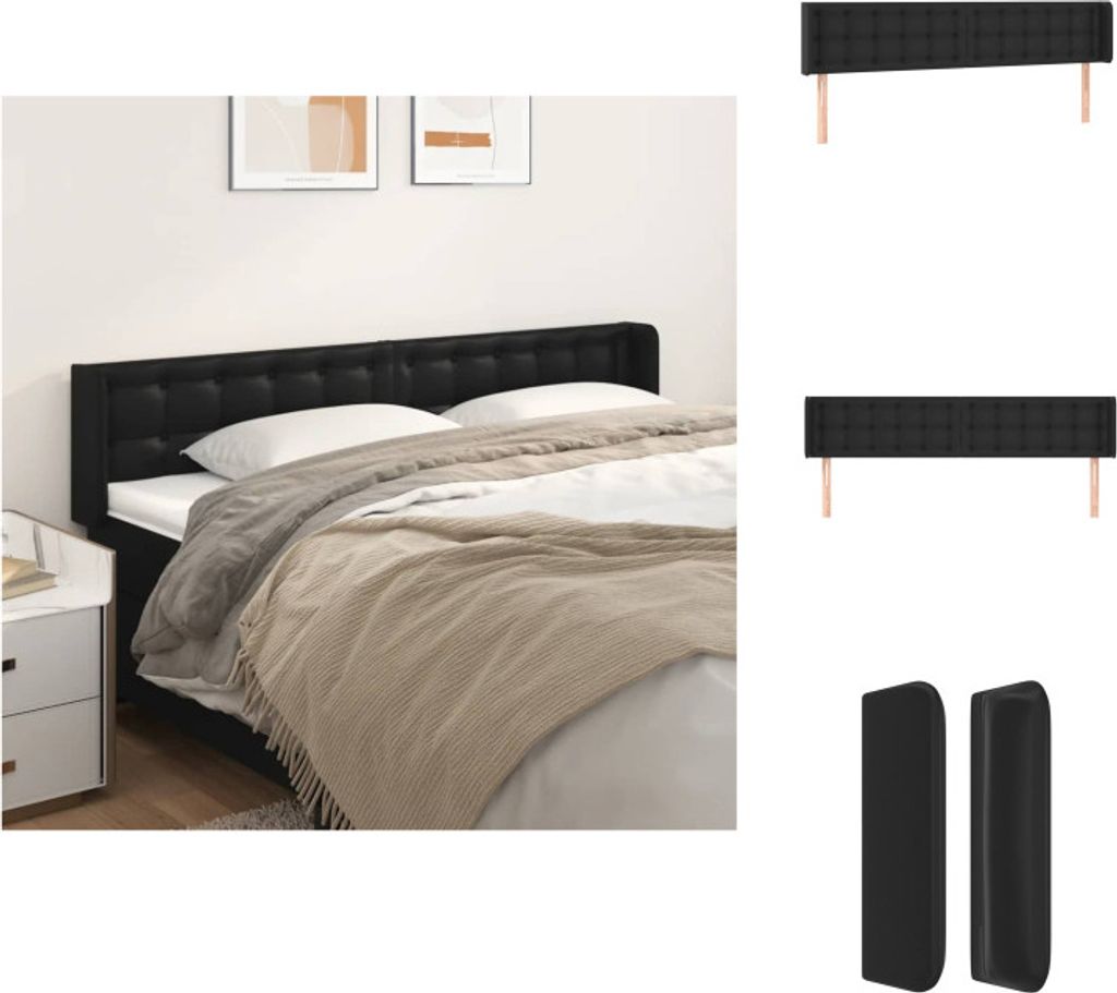 vidaXL Kopfteil mit Ohren Schwarz 183x16x78/88 cm Kunstleder - Kopf- & Fußenden