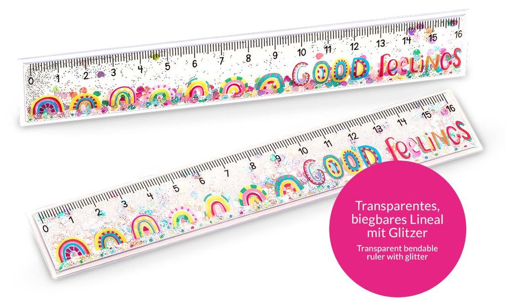 TRENDHAUS GOOD FEELINGS righelli glitterati 16cm arcobaleno Immagine del prodotto 